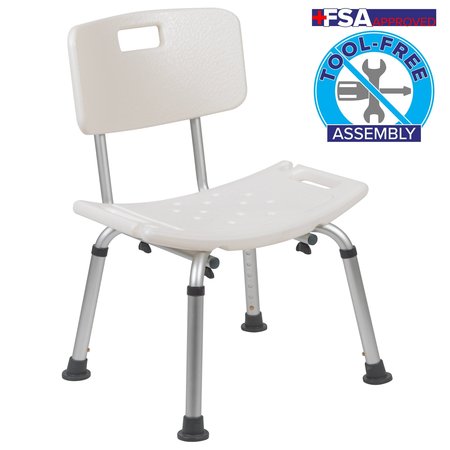 Flash Furniture 15" L, Plastic, White Bath & Shower Chair DC-HY3500L-WH-GG